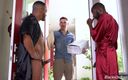 Blacks On Boys: Delivery man Zak Bishop gets anal DP from two hot...