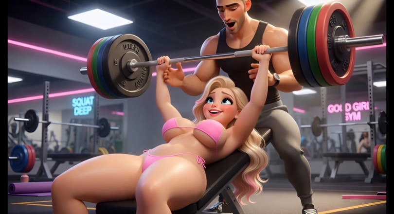 Stories&Anime: Topless Blonde Gym Slut Obedient Workout Training