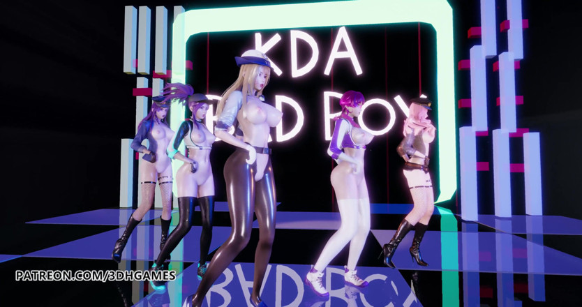 3D-Hentai Games: Red Velvet - Dans erotic cu băiatul rău, Ahri, Akali, Kaisa,...