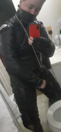 Leather Biker Jerking off in Leather Suit