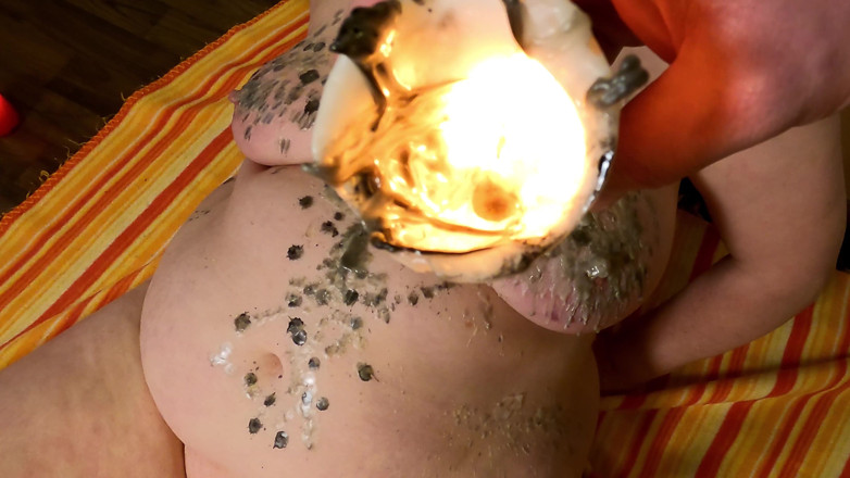 Bouncy Tits Action: Hot Wax Punishment on Her Whole Naked Body