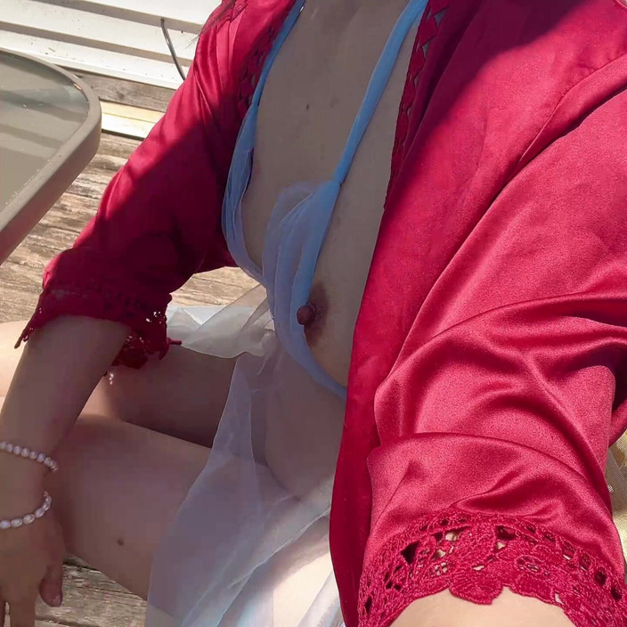 sweethanajapanese: Show Pussy on the Chair Outside Door