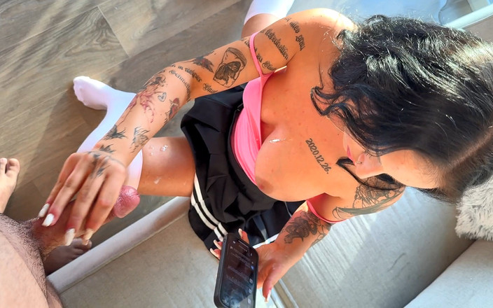 Ignoring Handjobs: Wonderful Beauty Cute and Hot Tattooed Brunette Babe Makes a...