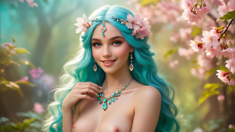 LustRender: Người đẹp yêu tinh khỏa thân trong rừng hoa anh đào | Trình...