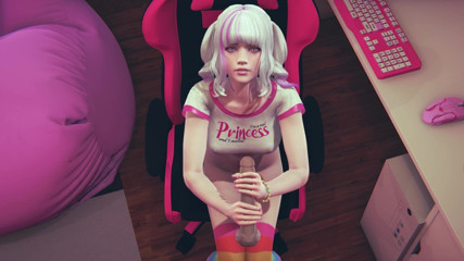 Waifu club 3D: Gadis gamer menyentuh kontol nyata untuk pertama kalinya