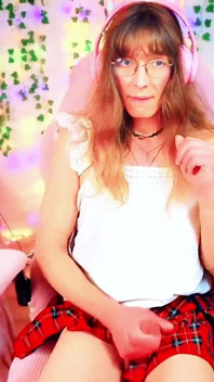 Cute T Girl in College Girl Outfit Masturbating