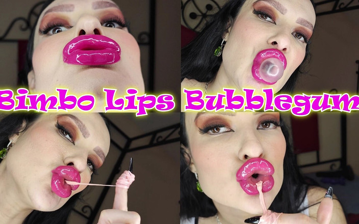 Princess18_: Bibir lipstik merah muda glossy besar, permen karet gelembung, getaran...