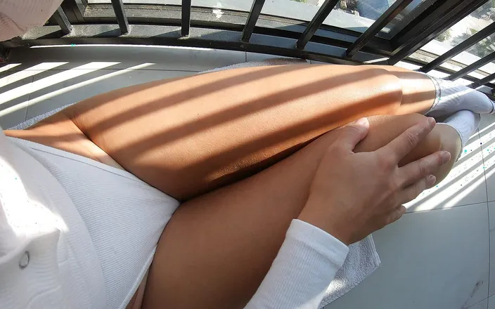 WowMarie: Risky Balcony Masturbation - Wearing Bodysuit - Young Girl Fingering Wet Pussy...