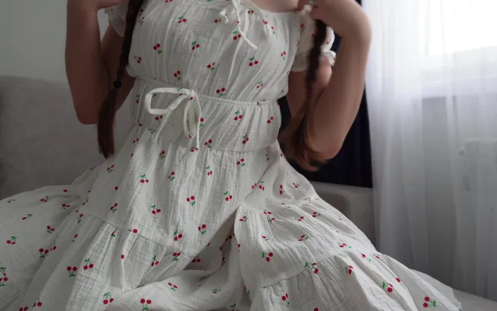 Arina_Love: Bratty Stepsis Touches Herself Under Her Dress - Solo and Soaking...