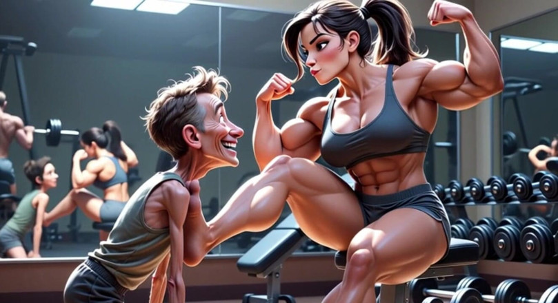 YOUR BEST FANTASY: Muscular Woman Humiliates Skinny Man - Foot Worship Domination