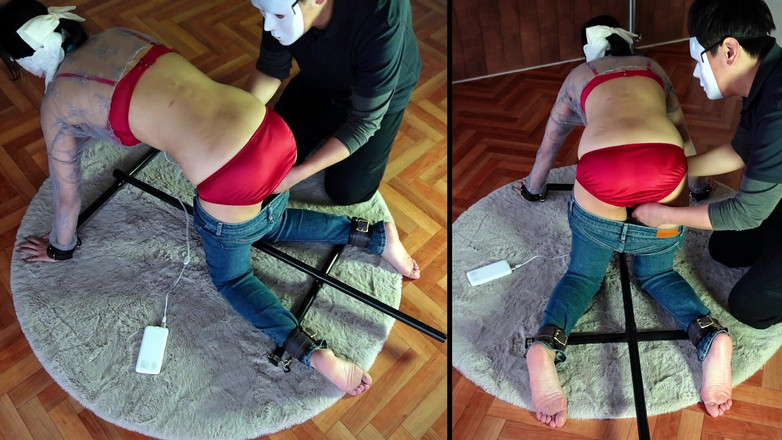 ushirosugatanomiki: A Woman Is Restrained on All Fours and Left at...