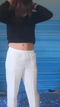 Teasing in My White Buiseness Pants and Red Heels Stripping to My Panties
