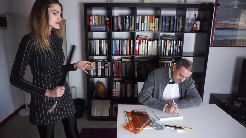 Lady Mesmeratrix Official: Femdom chick punishes her male slave in the office