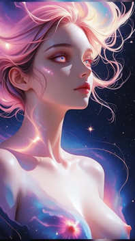 Zeița visului cosmic femeie goală care plutește în peisajul fantastic suprareal al scenei de artă