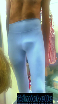 Cdmichelle Wearing Sexy Blue Spandex Bulging Withe See Through Thong