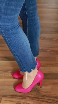 Rosa klackar på trä - förförisk klickning och jeans retar Asmr