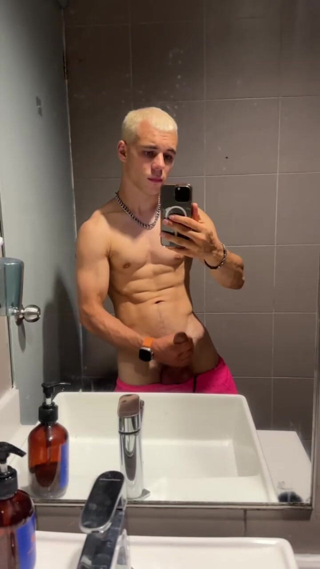 Handsome Blonde Fingering His Dick in the Train Toilet (Max Russell)