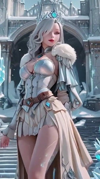 Reine des glaces aux cheveux argentés ! A genoux dans le Château Gelé, son armure froide cache tant de secrets.