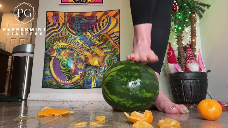Peppermint Giantess: 67 Giantess Size 16 Slo-mo Feet Crush Slow Motion Oranges &amp; Watermelon...