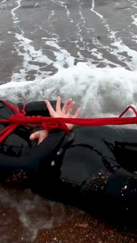 Hogtied in a Wetsuit - Rope Bondage Escape Challenge on the Beach