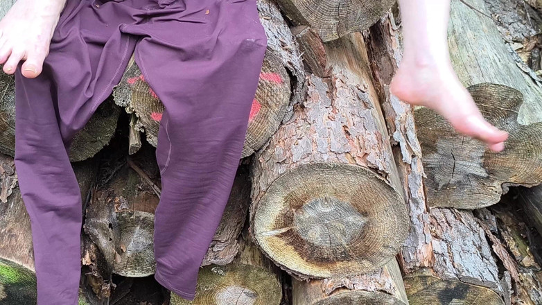 Bouncy Tits Action: Her Labia Stretch Painfully Right Next to the Forest Path