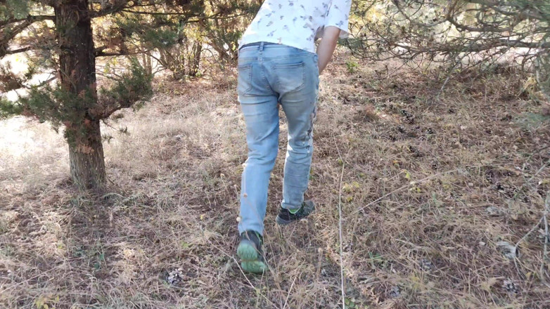 Risky Hairy Couple: Redhead Risky Masturbate and Pee in the Forest 4K