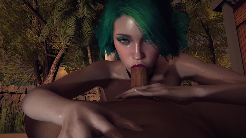 Wraith ward: Awek panas yang merokok dengan rambut hijau memberikan blowjob selamba...