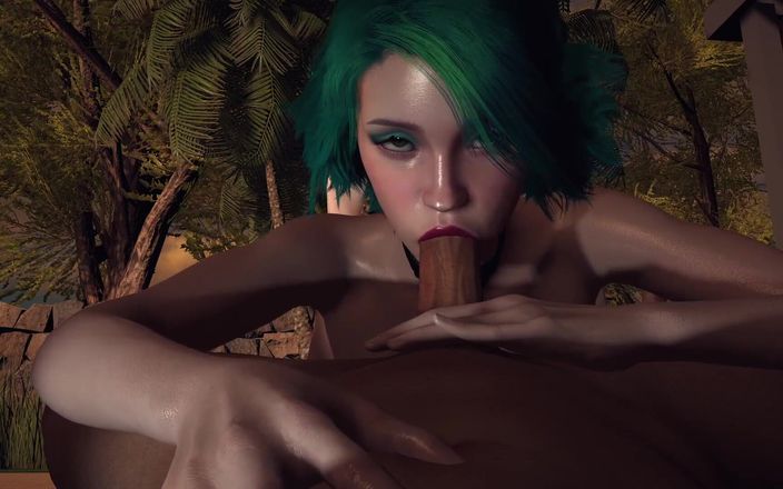 Wraith ward: Une fille sexy aux cheveux verts taille une pipe baveuse...