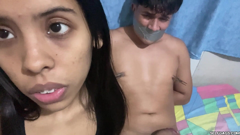 Selfgags femdom bondage: Aku mengontrol pacar gadis lain dan menguras spermanya! - Handjob femdom...