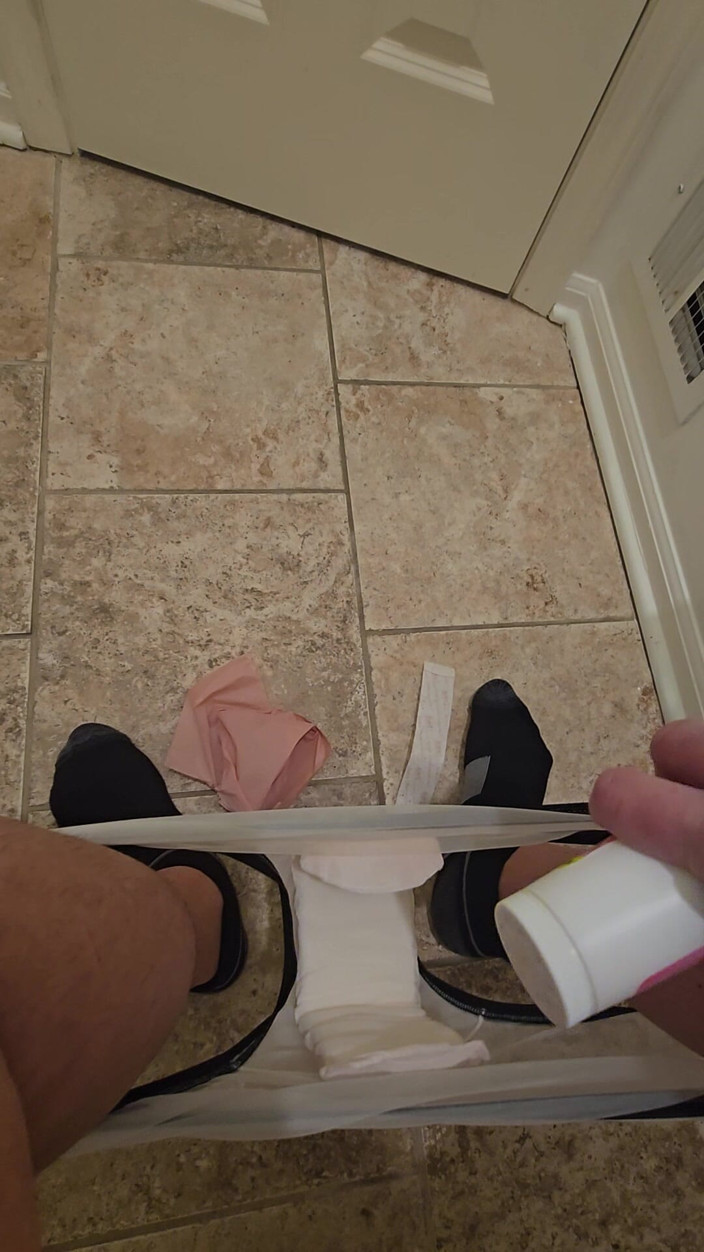 Takepad: Feminine Powder with Kotex Overnite Pad Placement Into Sheer Panties