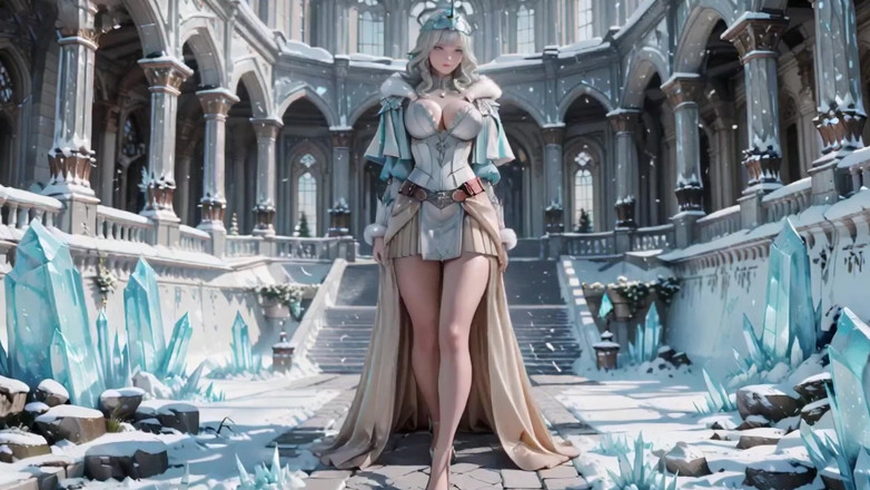 Seraphina Vale: Reina de hielo de pelo plateado! Arrodillado en el castillo...