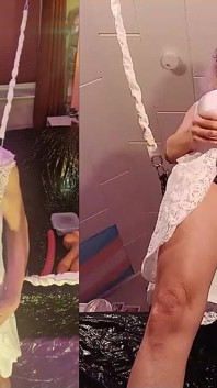 TS Lilly Sophie Fleshlight Fuck in Sling and Cum