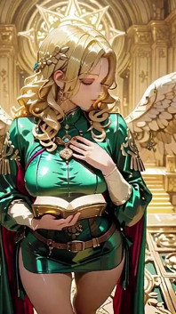 Ratu Angel blonde! Sacred Kneeling Di Katral Grand, Jubah Hijau Hampir Tidak Menyembunyikan Lengkung lembutnya