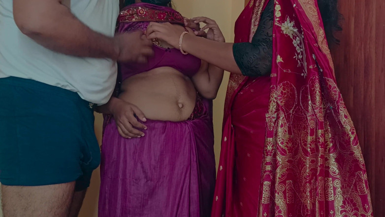 Laxi ammu: Sisters Enjoying Threesome Romance in Bed with Neighbour Batchelor Men