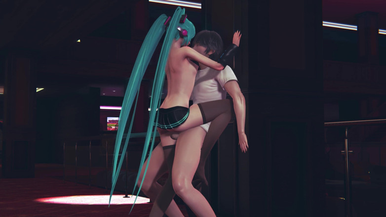 Waifu club 3D: Miku ने दीवार के खिलाफ एक आगंतुक को पिन किया और उसे चोदा