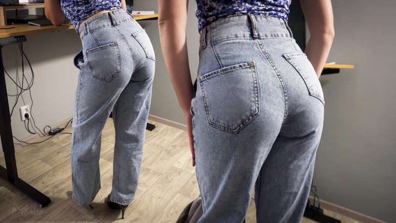 Teasecombo 4K: Pantat bahenol sekretaris seksi dengan celana jins super becek ini...