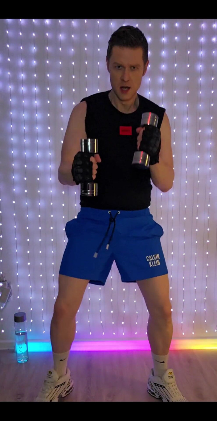 Roman Heart: Fitness Workout in Blue Ck Shorts