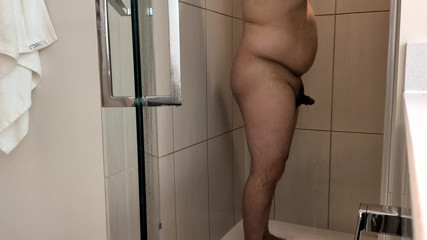 Asian Stepdad Hotel Shower, Masturbating and Cumshot