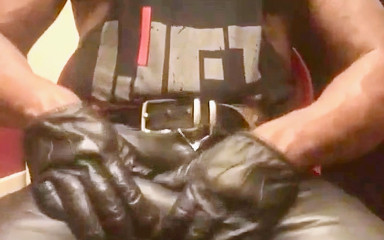 Black Muscle Stepdad: Black Dad Leather Jeans & Gloves BBC Rubbing to Ejaculation