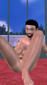 Animated 3D Gay Porn - Handsome Man Shaking Big Dick Sitting and Laying on Bedroom Floor