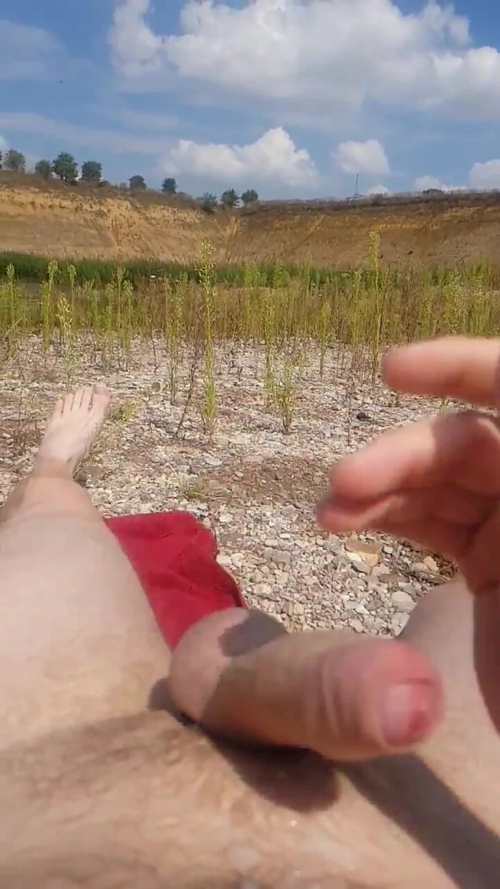 A Guy Massages His Penis While Sitting on the Toilet