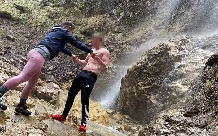 Cruel Reell: Ballbusting Under Waterfall