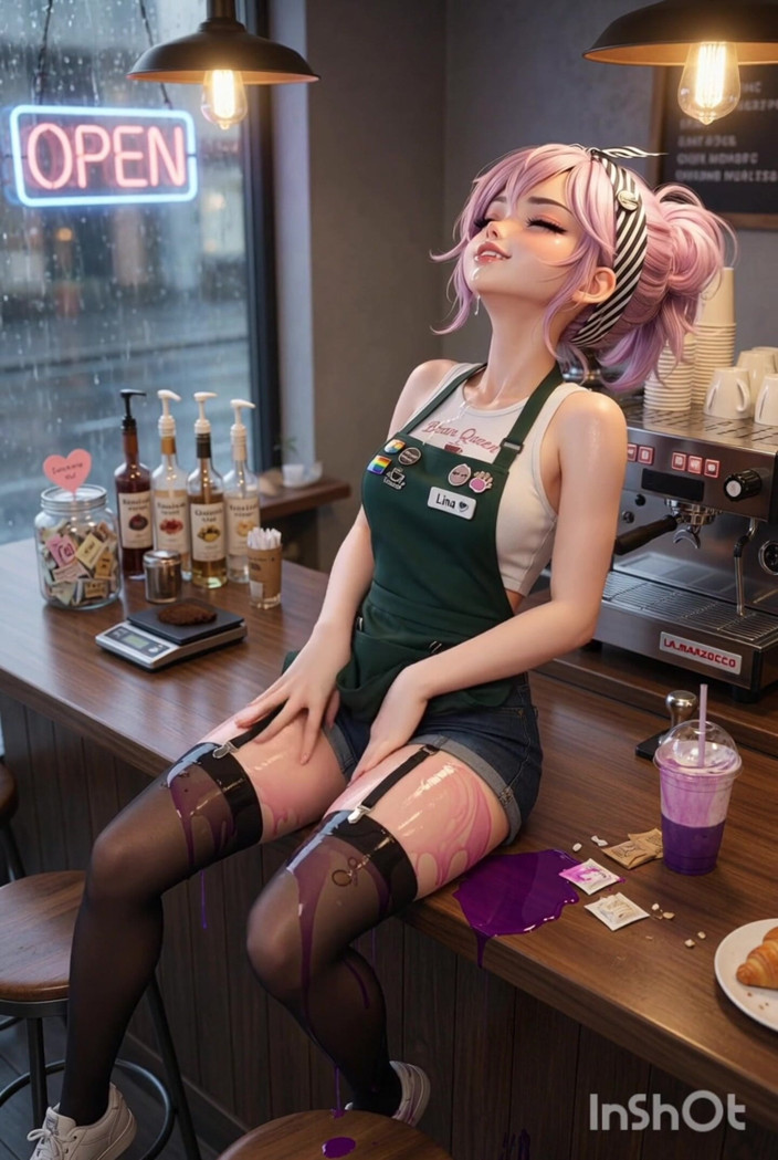 Wertstofsamler: Горячая сексуальная крошечная Barista ждет своего клиента, мастурбирует