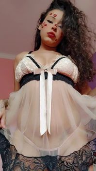 Brunette in Transparent Nightgown Without Panties