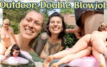 Outdoor Double Blowjob After Some Fun in Our Pond