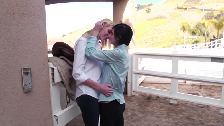 Girl on Girl: Two Beautiful Teens Get It Going in a Stable
