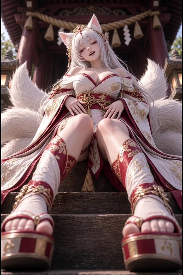 Wertstofsamler: 3d anime kitsune мастурбує на храмових сходах і катається на її членах