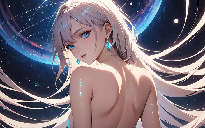 AI Girls: Starlit Strokes - художественная обнаженная женщина среди светящихся абстрактных рисунков