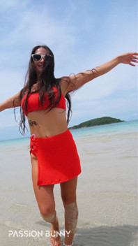 Orange Bikini Fun and Beauty Flashing on the Beach