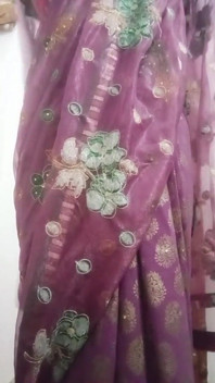 Indian Gay Crossdresser Bottom Gaurisissy Showing Her Big Boobs in Purple Saree